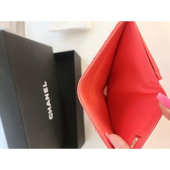 CHANEL Classic Long Flap Bifold Wallet Lamb Skin Authentic HTF Pink - Picture 9 of 12